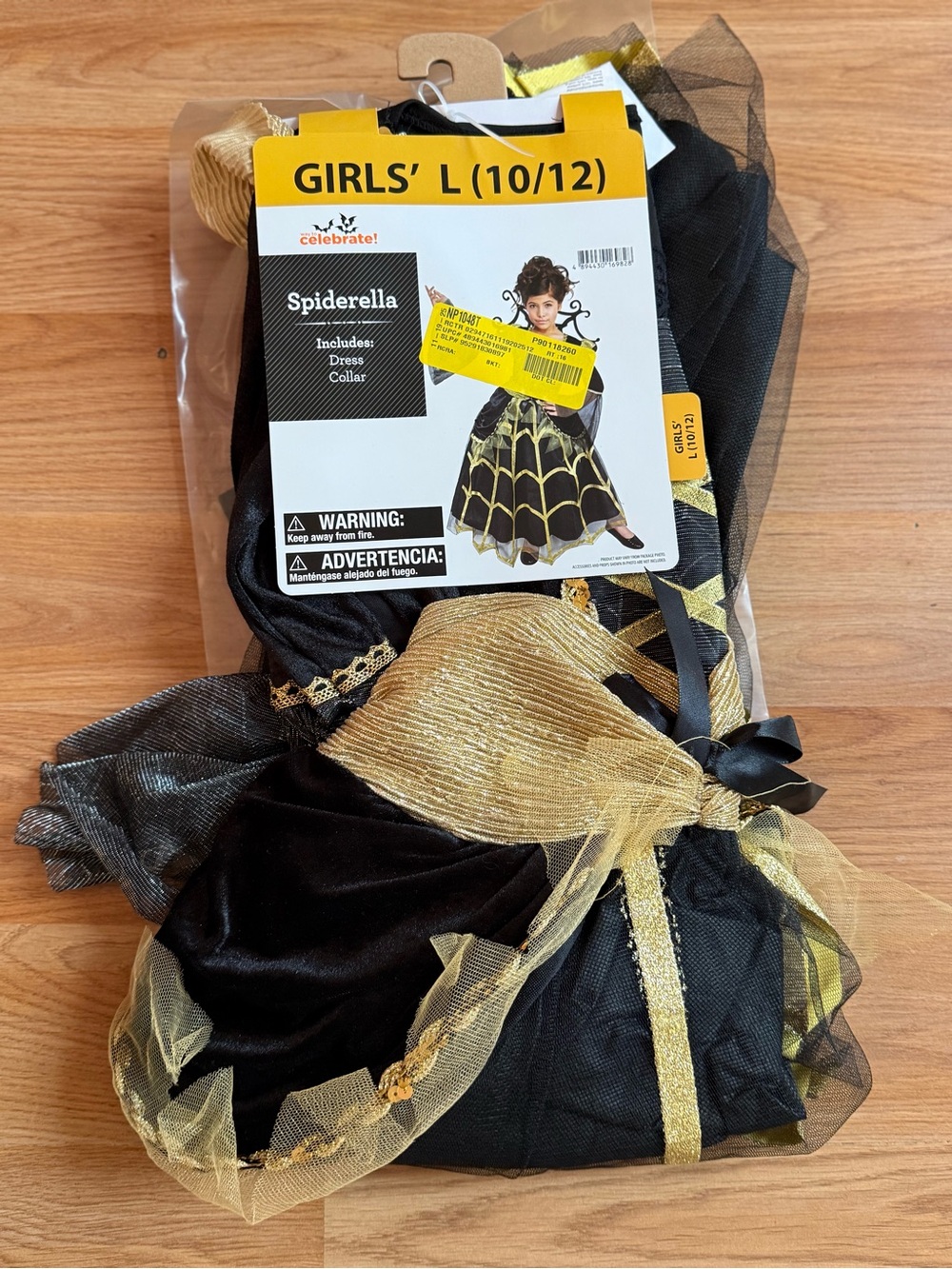 Celebrate! Spiderella Girls' Halloween Dress in Black and Gold (L 10/12)